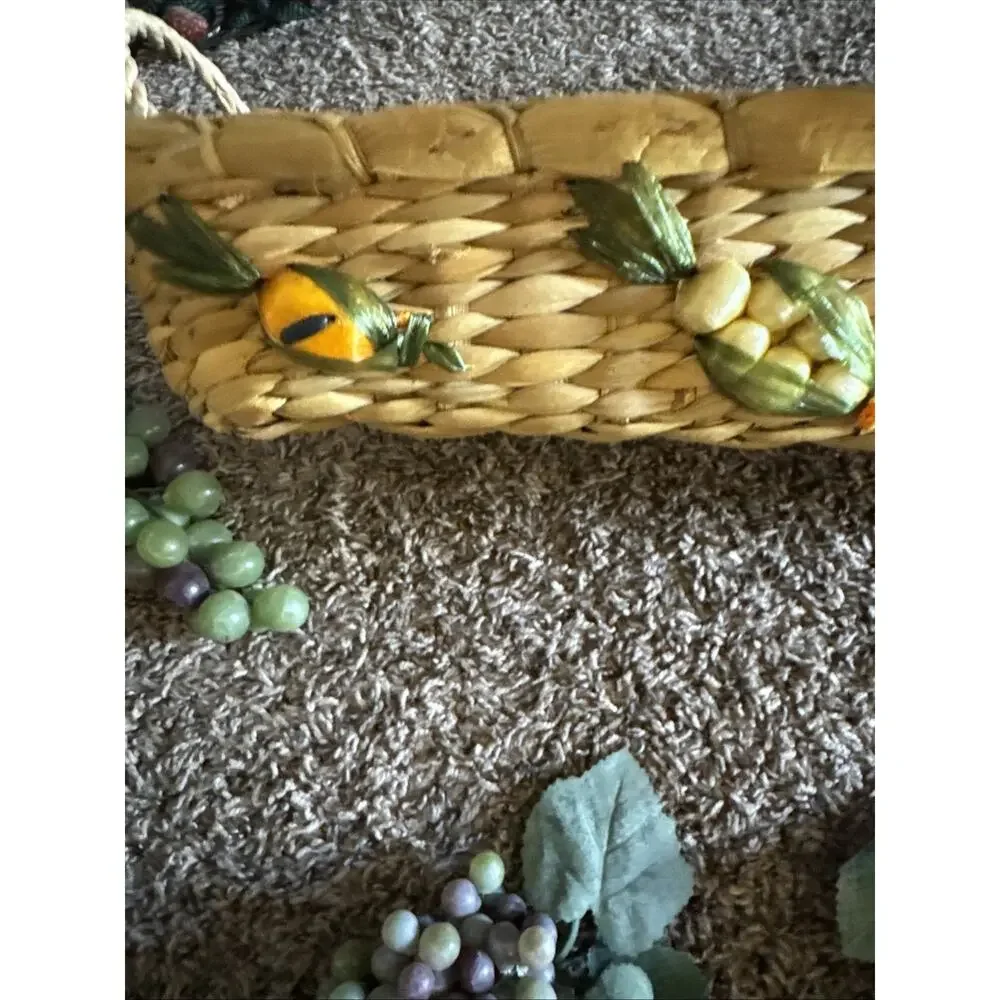 Cutting Board Wood Glass Decorative Wine With Grapes & Basket LOT